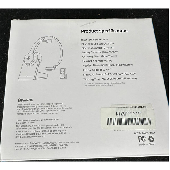 BRAMMAR Wireless Headset, Bluetooth Headset with Noise Cancelling Microphone - Picture 3 of 9